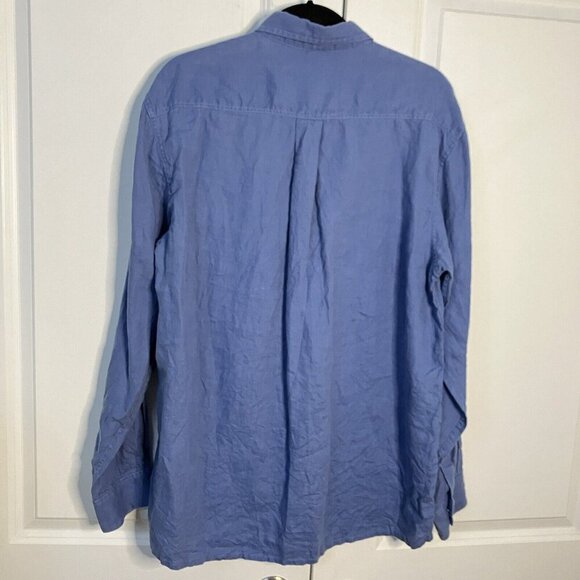 Oriental Style Shirt Mens XL Blue Linen Button Down Long Sleeve Neutral - Picture 7 of 7